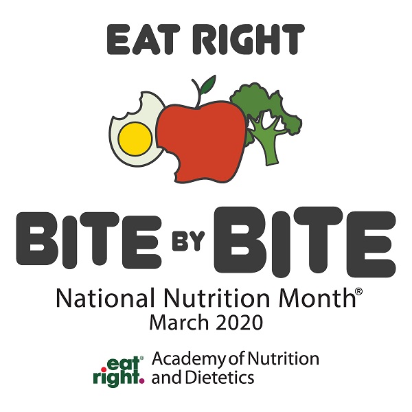 National Nutrition Month graphic with theme "Eat Right Bite by Bite"